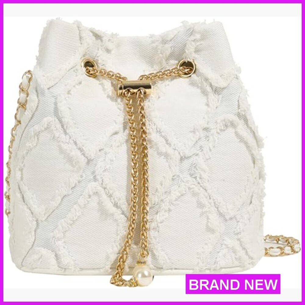 Quilted Denim Hobo Bag Drawstring Bucket Purse Crossbody Casual Chic